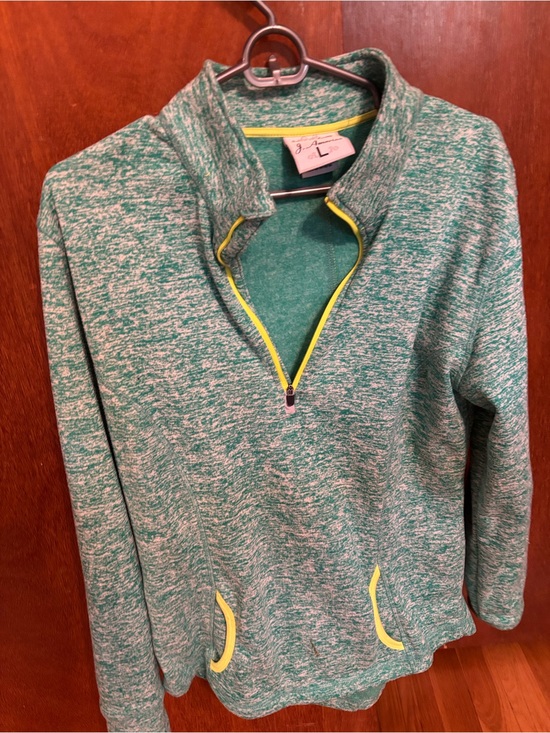 J. America Jackets & Blazers - J. America Heathered Teal Quarter-Zip Pullover with Yellow Trim
